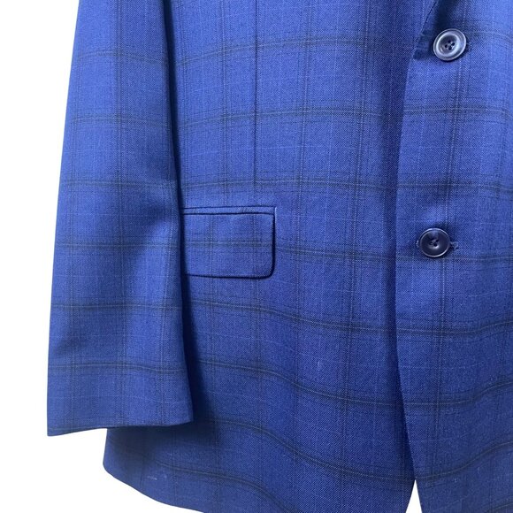 Michael Kors Mens Blue Plaid Polyester Rayon Blazer Jacket 44L 2-Button - Picture 5 of 9